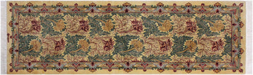 handmade Traditional Tulip Beige Gold Hand Knotted RUNNER 100% WOOL area rug 3x8